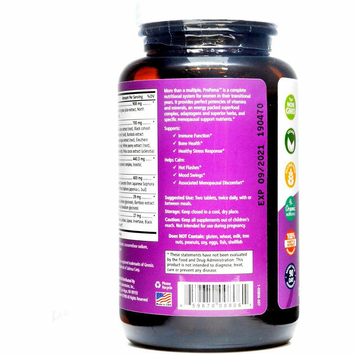 Pure Essence ProFema Natural Menopause Multivitamin 120 tablets label information panel