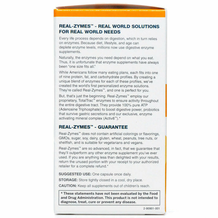 Pure Essence Real-Zymes Vegetarian Digestive Enzymes 90 capsules label information panel 2