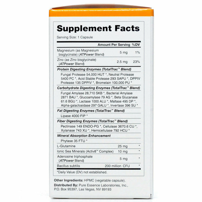 Pure Essence Real-Zymes Vegetarian Digestive Enzymes 90 capsules supplement facts label