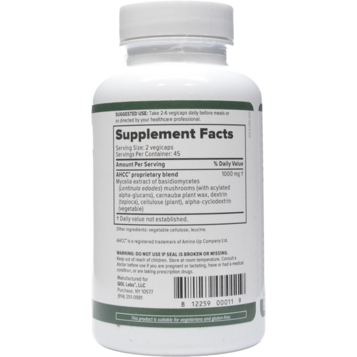 QOL Labs ImmunoKinoko AHCC 500 mg 90 veg capsules supplement facts label