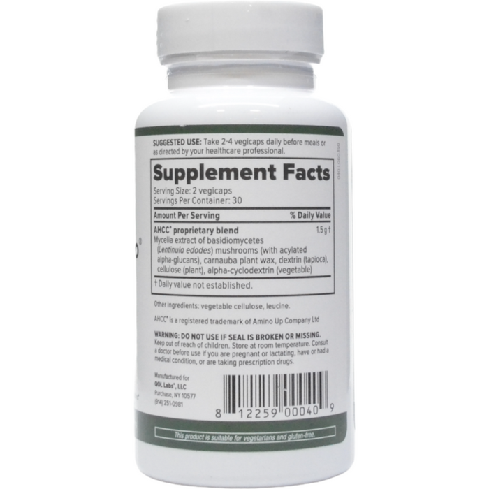 QOL Labs ImmunoKinoko AHCC 750 mg 60 veg capsules supplement facts label
