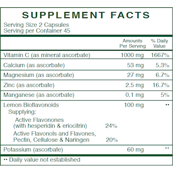 Rx Vitamins Buffered C 500 mg 90 capsules supplement facts label