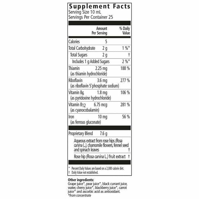 Salus Floravital Iron + Herbs Yeast-Free supplement facts label
