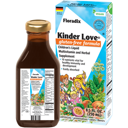 Salus Kinder Love Children's Multi, 8.5 fl oz, front of bottle and box