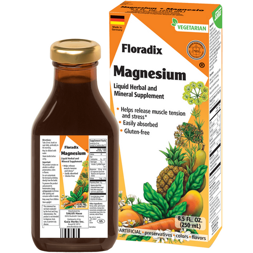 Salus Magnesium Liquid, 8.5 fl oz, front of bottle and box