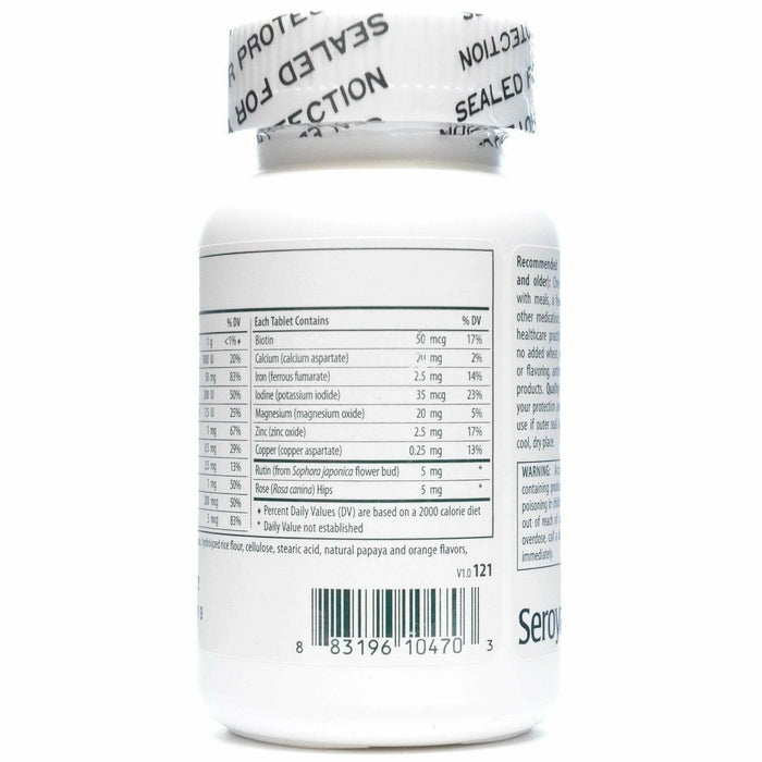 Seroyal Genestra Children's Chewable Vitamins 100 chewable tablets supplement facts label, continued