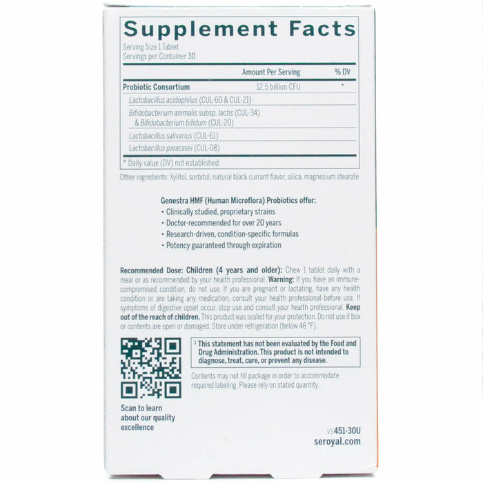 Seroyal Genestra HMF Child 30 tablets supplement facts label