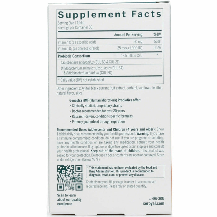 Seroyal Genestra HMF Fit For School 30 tablets supplement facts label