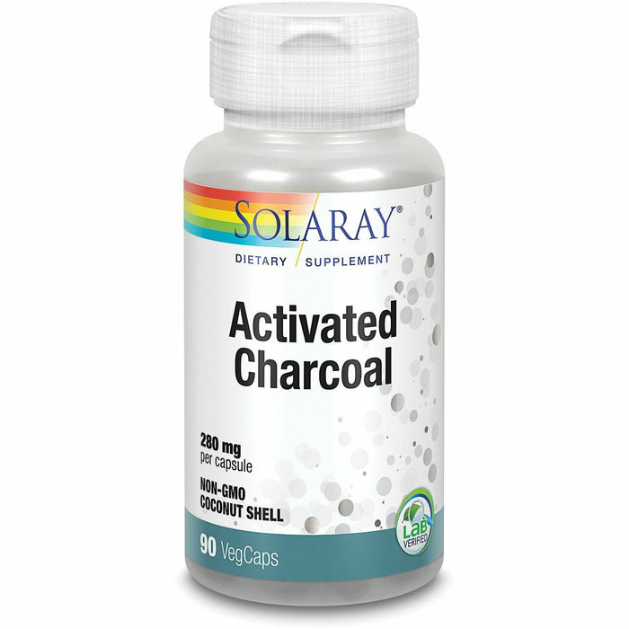 Solaray Activated Charcoal 280 mg, 90 veg capsules, front of bottle