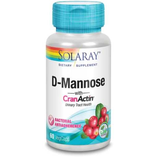 Solaray D-Mannose with CranActin, 60 veg capsules, front of bottle
