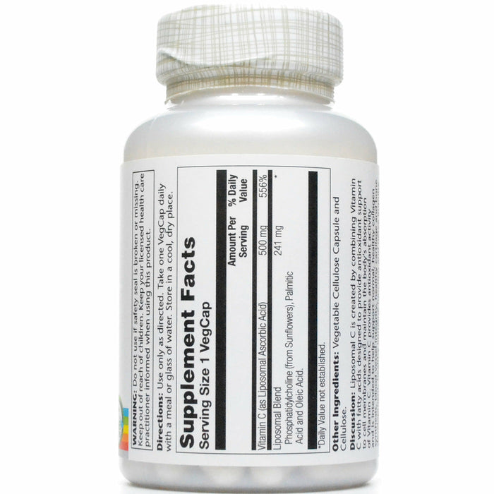 Solaray Liposomal Vitamin C 500 mg 100 veg capsules supplement facts label