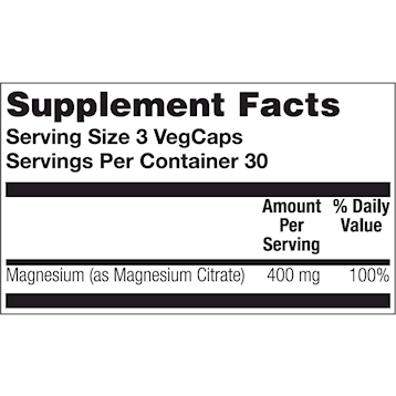 Solaray Magnesium Citrate 400 mg 90 veg capsules supplement facts label