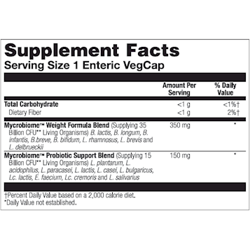 Solaray Mycrobiome Probiotic Weight Formula 50 Billion 30 veg capsules supplement facts label