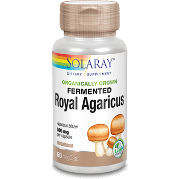 Solaray Organically Grown Fermented Royal Agaricus, 60 veg capsules, front of bottle