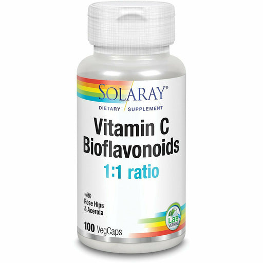Solaray Vitamin C & Bioflavonoids 1:1 Ratio, 100 veg capsules, front of bottle