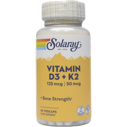 Solaray Vitamin D3 & K2 Soy-Free, 60 veg capsules, front of bottle