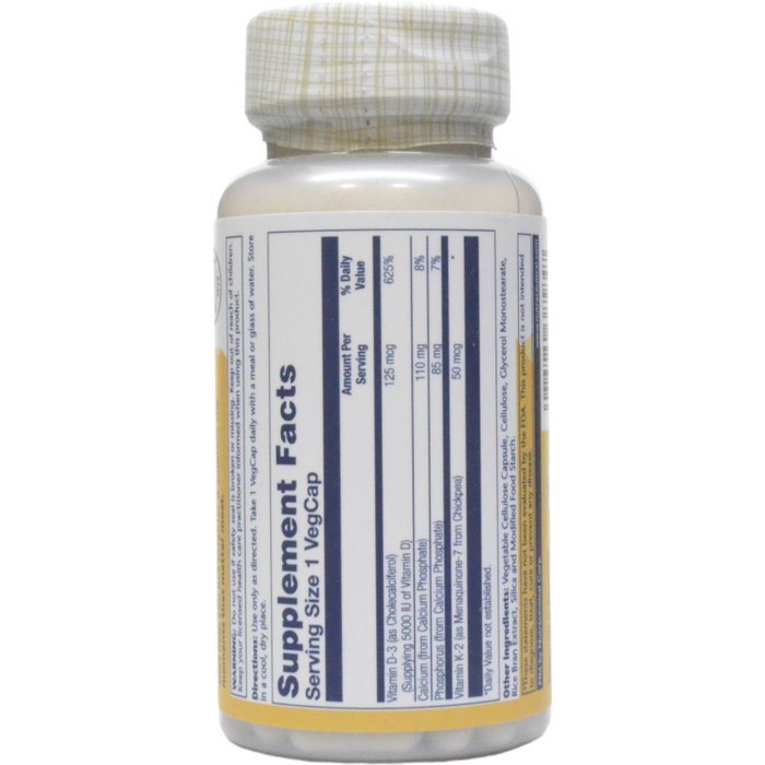 Solaray Vitamin D3 & K2 Soy-Free 60 veg capsules supplement facts label