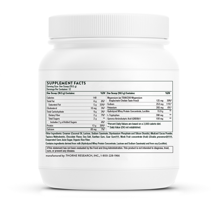 RecoveryPro: Chocolate 16.7 oz by Thorne Research Supplement Facts