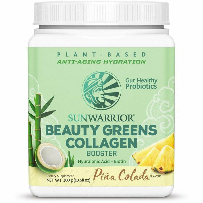 Sunwarrior Beauty Greens Collagen Boost, Pina Colada, 25 servings, front of tub