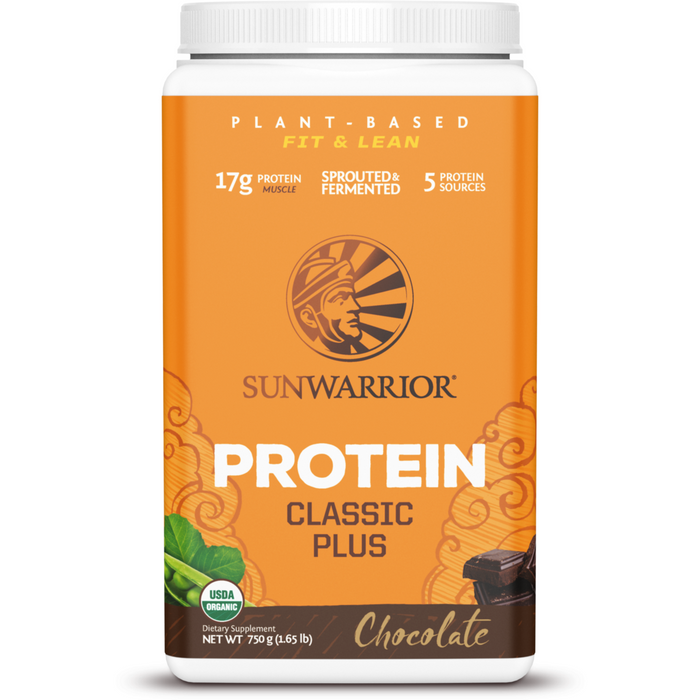 Sunwarrior Classic Plus Plant-Based Protein, Chocolate, 30 servings, front of tub