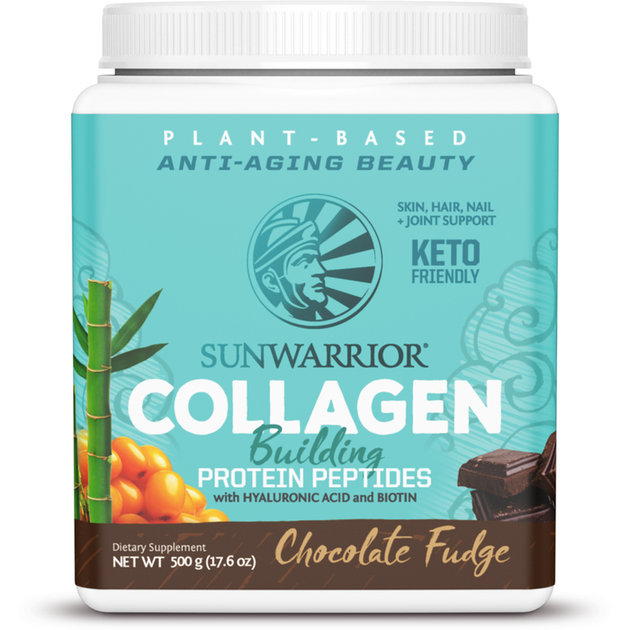 Sunwarrior Plant-Based Collagen Builder, Chocolate, 20 servings, front of tub