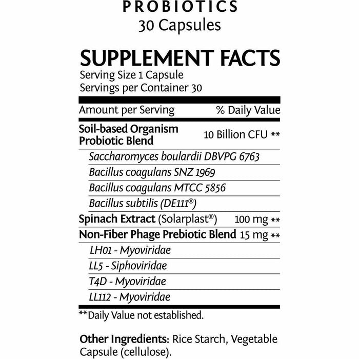Sunwarrior Probiotics 30 vegetarian capsules supplement facts label