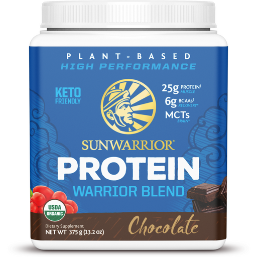 Sunwarrior Warrior Blend Plant-Based Protein, Chocolate, 15 servings, front of tub