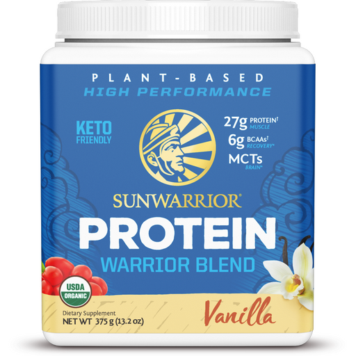 Sunwarrior Warrior Blend Plant-Based Protein, Vanilla, 15 servings, front of tub