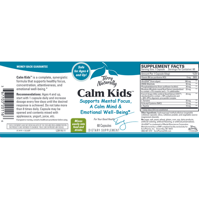 Terry Naturally Calm Kids 60 capsules full label