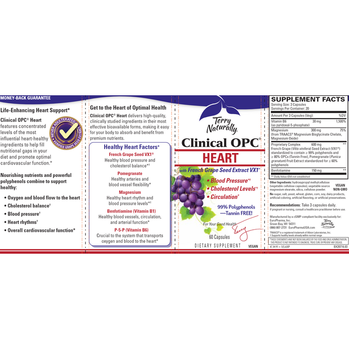 Terry Naturally Clinical OPC Heart 60 capsules full label