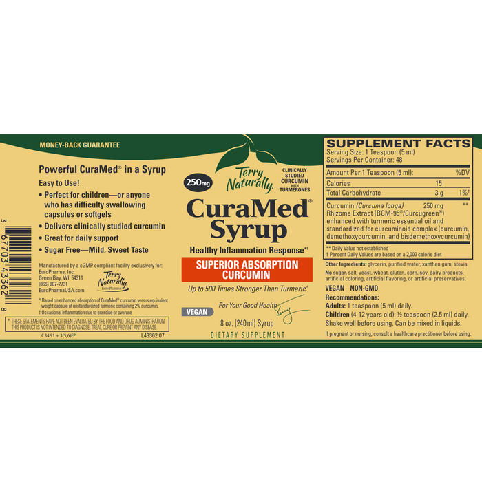 Terry Naturally CuraMed Syrup 250 mg 8 oz full label