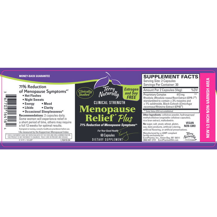 Terry Naturally Menopause Relief Plus 60 capsules full label