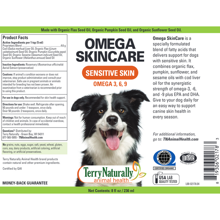 Terry Naturally Omega SkinCare for Dogs 8 fl oz full label