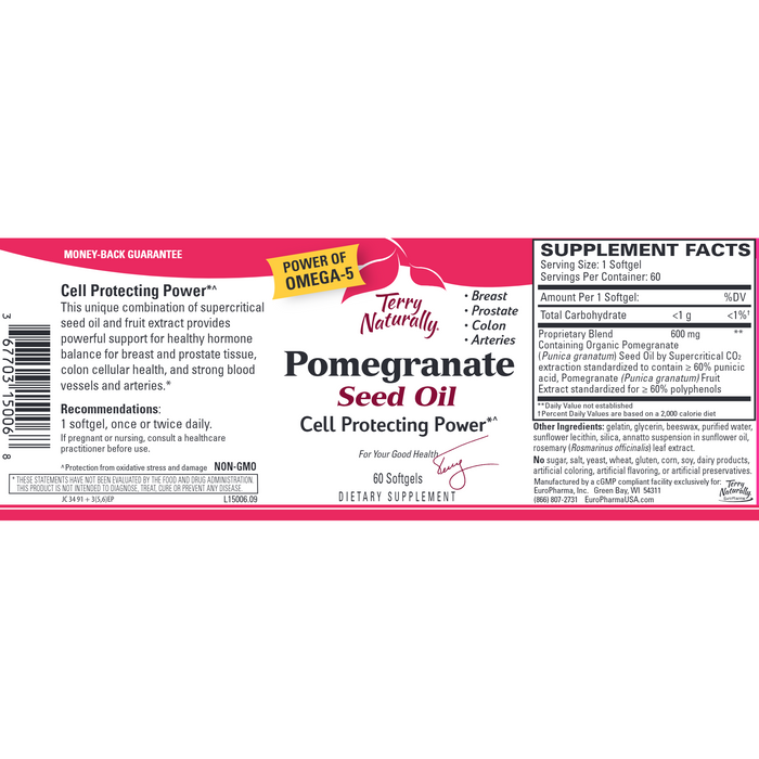 Terry Naturally Pomegranate Seed Oil 60 softgels full label