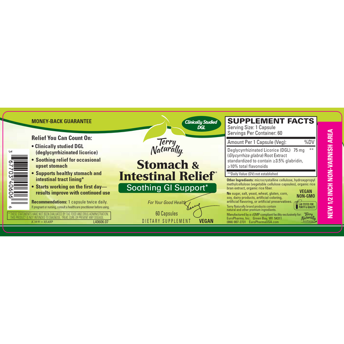 Terry Naturally Stomach & Intestinal Relief 60 capsules full label