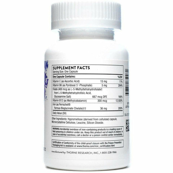 Thorne Advanced Iron Complex 60 capsules supplement facts label