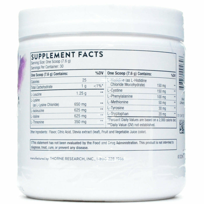 Thorne Amino Complex Berry NSF powder 8 oz supplement facts label