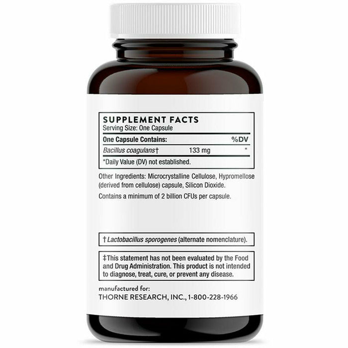 Thorne Bacillus Coagulans 60 vegetarian capsules supplement facts label