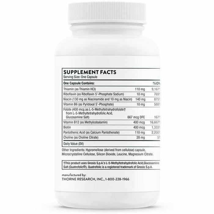 Thorne Basic B Complex 60 vegetarian capsules supplement facts label