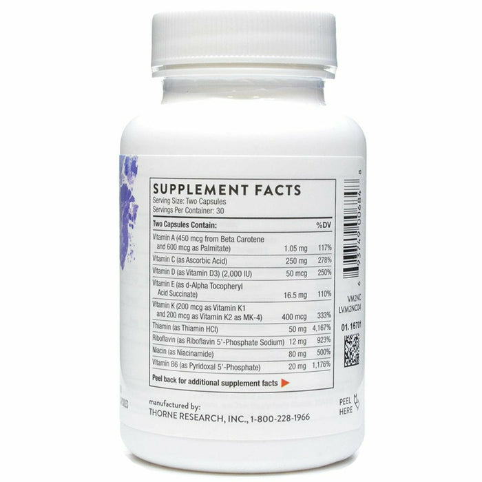 Thorne Basic Nutrients 2/Day 60 capsules supplement facts label