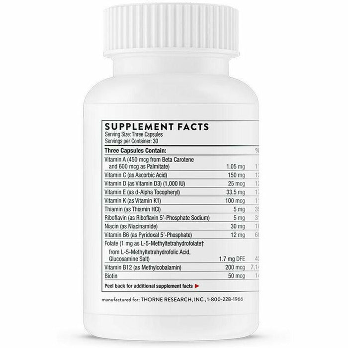 Thorne Basic Prenatal 90 vegetarian capsules supplement facts label
