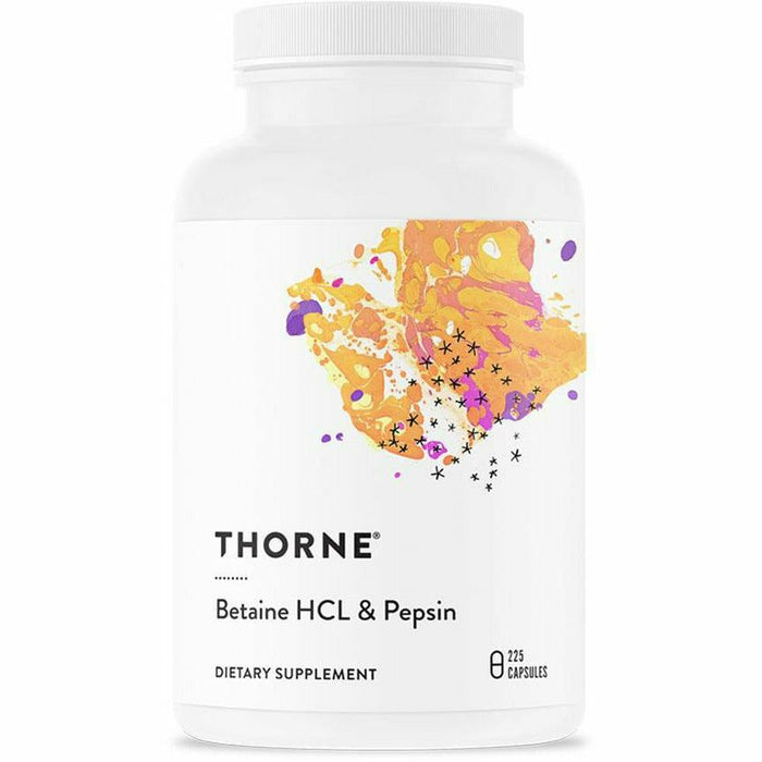 Thorne Betaine HCL & Pepsin, 225 vegetarian capsules, front of bottle