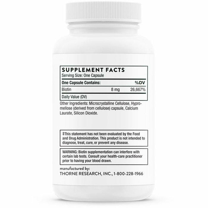 Thorne Biotin-8 8000 mcg 60 capsules supplement facts label