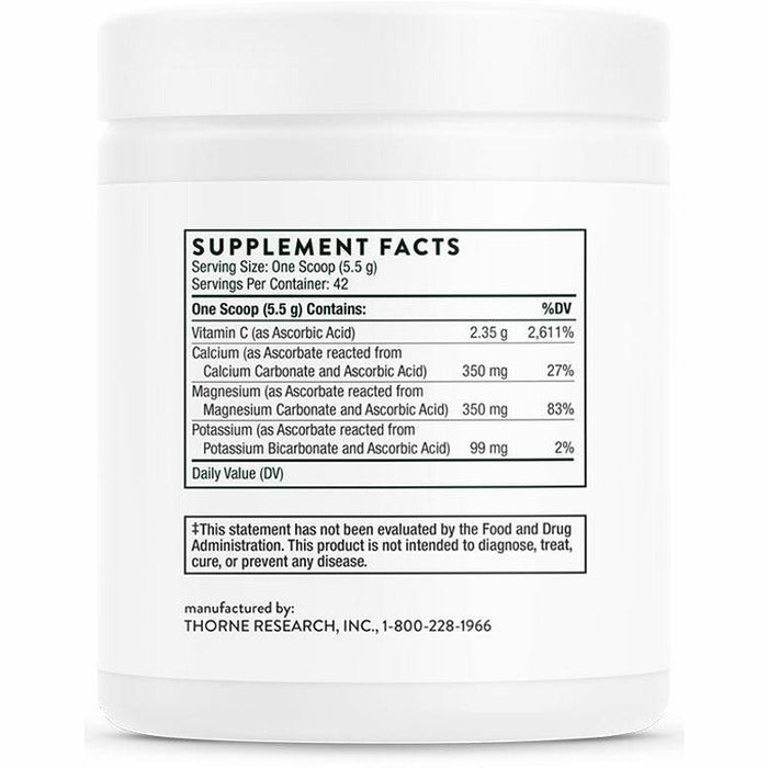 Thorne Buffered Vitamin C Powder 8 oz supplement facts label
