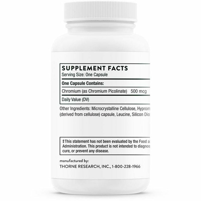 Thorne Chromium Picolinate 500 mcg 60 capsules supplement facts label