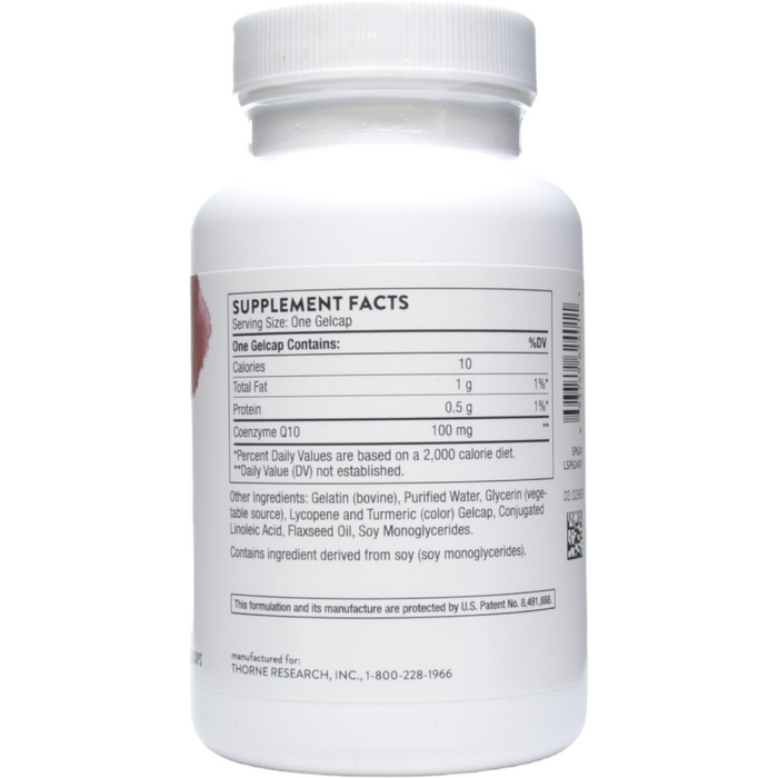 Thorne CoQ10 100 mg 60 gelcaps supplement facts label