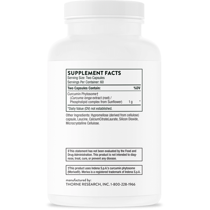 Thorne Curcumin Phytosome NSF 120 capsules supplement facts label