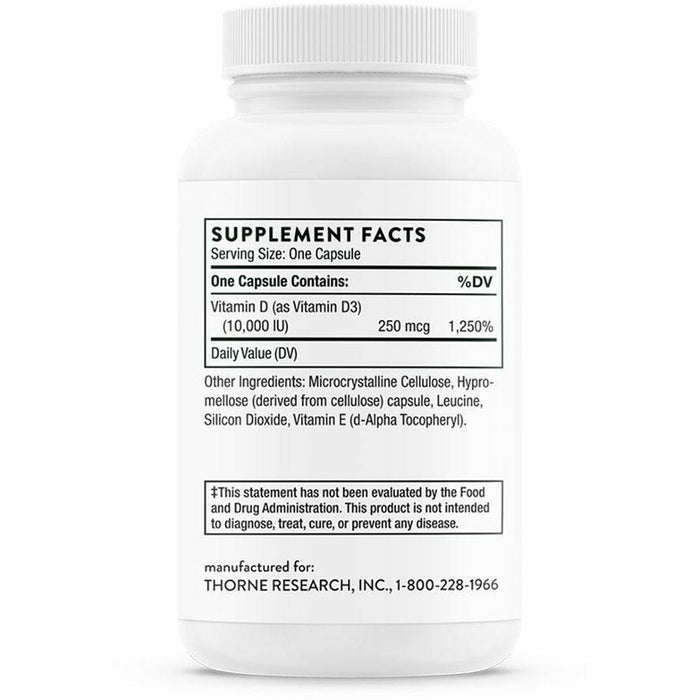 Thorne D-10,000 60 capsules supplement facts label