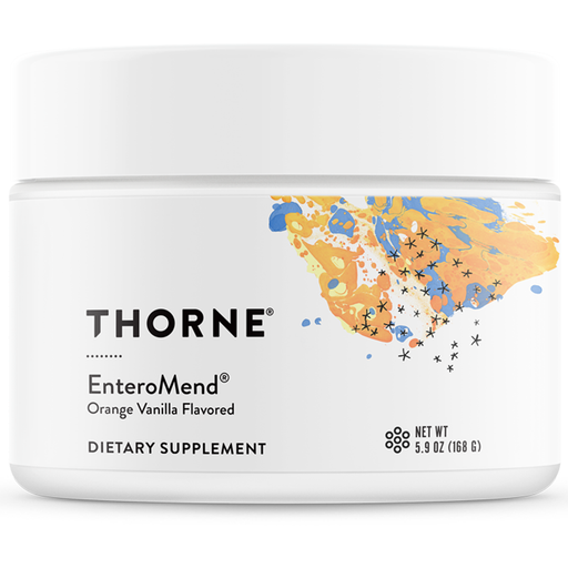 Thorne EnteroMend Orange Vanilla, 5.9 oz, front of canister