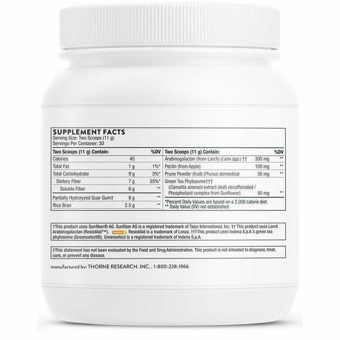 Thorne FiberMend powder 11.6 oz supplement facts label